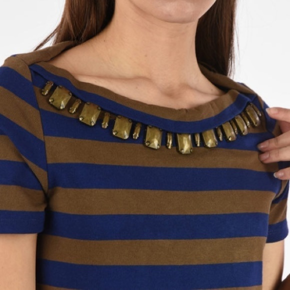 BURBERRY Brit AWNING STRIPED BATEAU NECKLINE teal & navy T-SHIRT studded top - Picture 4 of 8